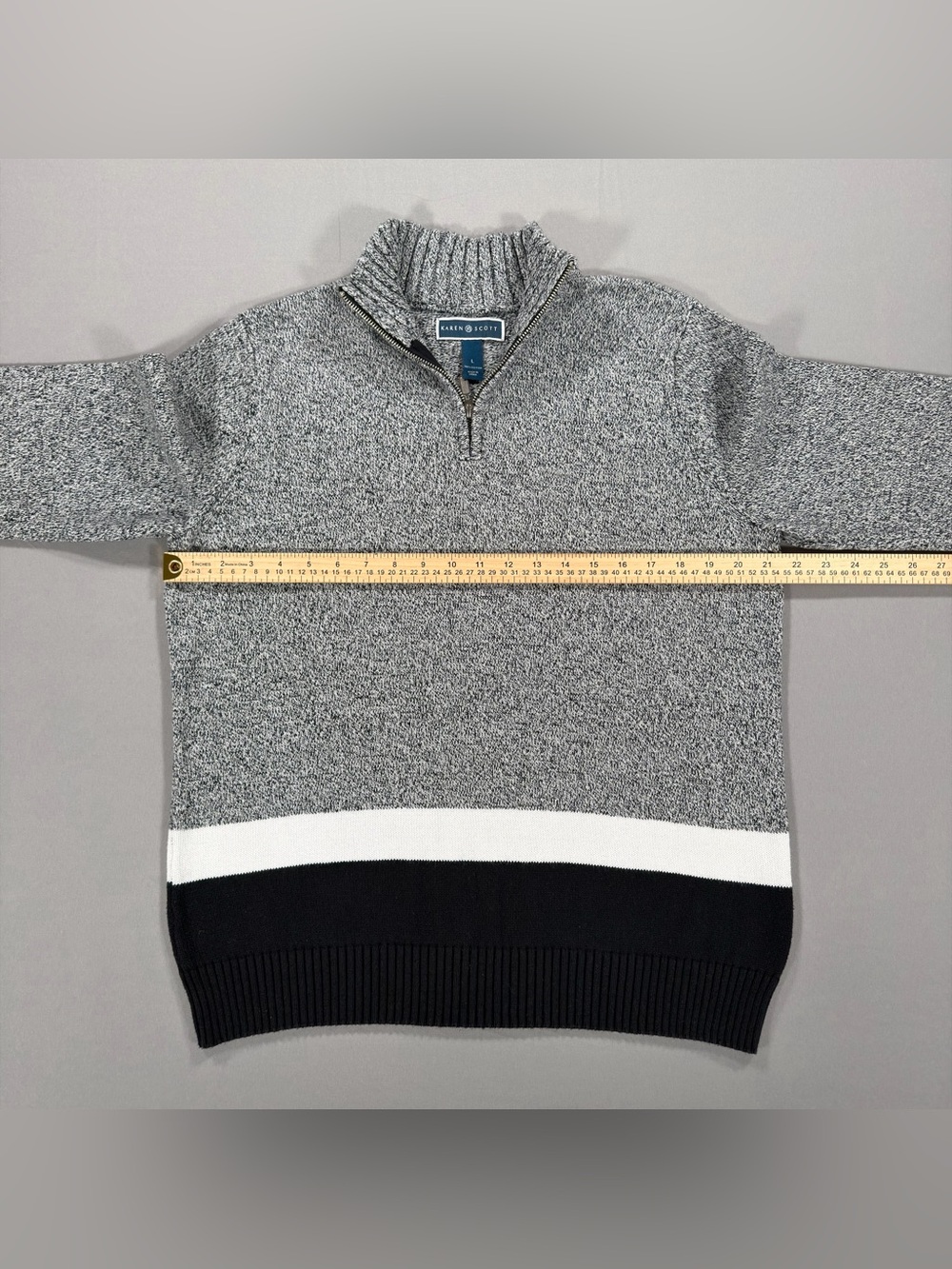 Karen Scott Women's Sweater Large L 100% Cotton Striped Grey White Black Knit - Picture 7 of 9